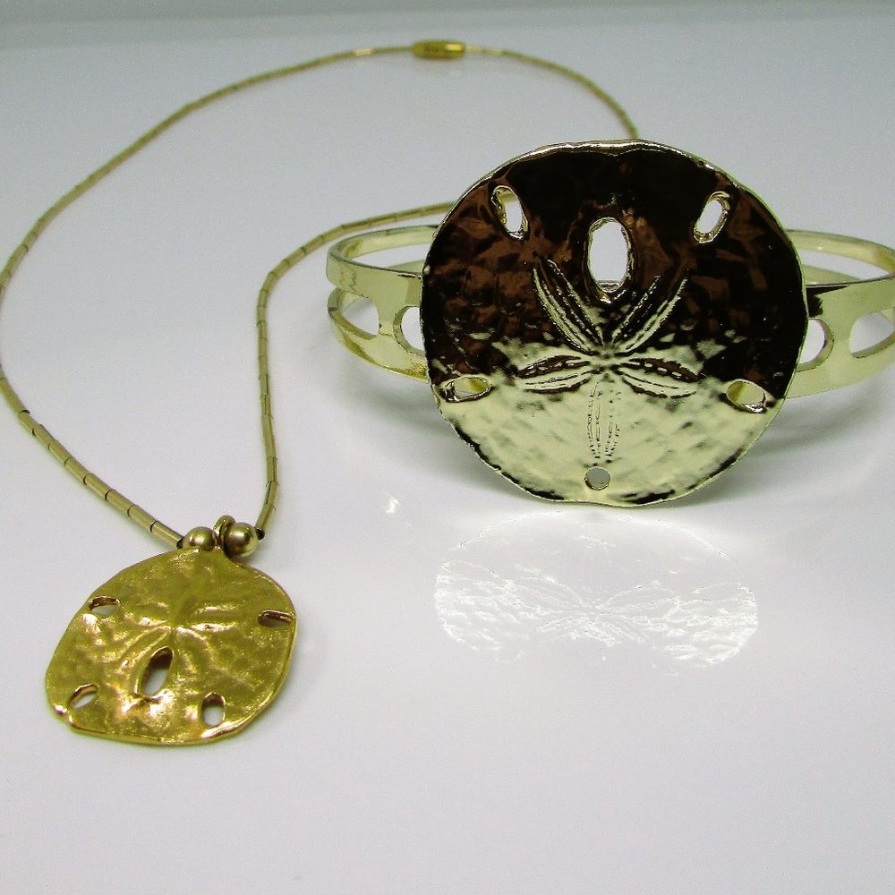 10k Gold Plated Sterling Silver Sand Dollar Jewelry Set (Necklace & Bangle)